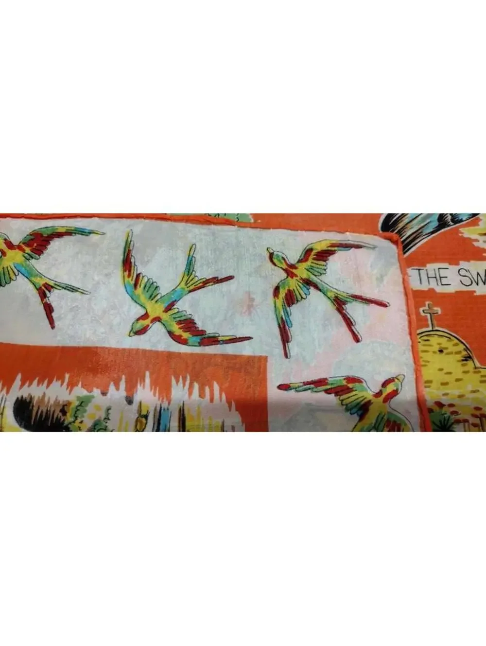 40s 30s California Missions Scarf Birds SAN JUAN CAPISTRANO 1930s MULTICOLOR ART